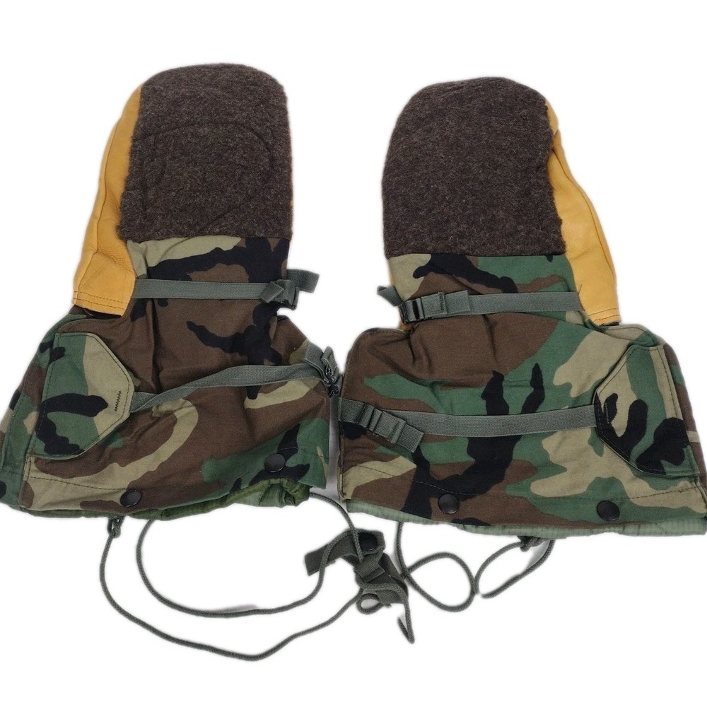Woodland Extreme Cold Weather Mittens Large USGI NOS Camo ~ Wool Leather LINED
